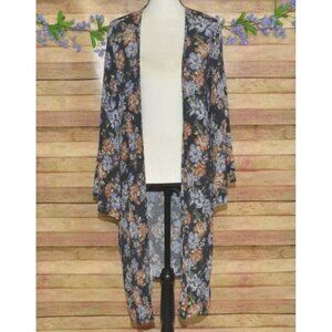 Little Lies Open Front Floral Cardigan Kimono Size XS Blue Floral Bell Sleeve
